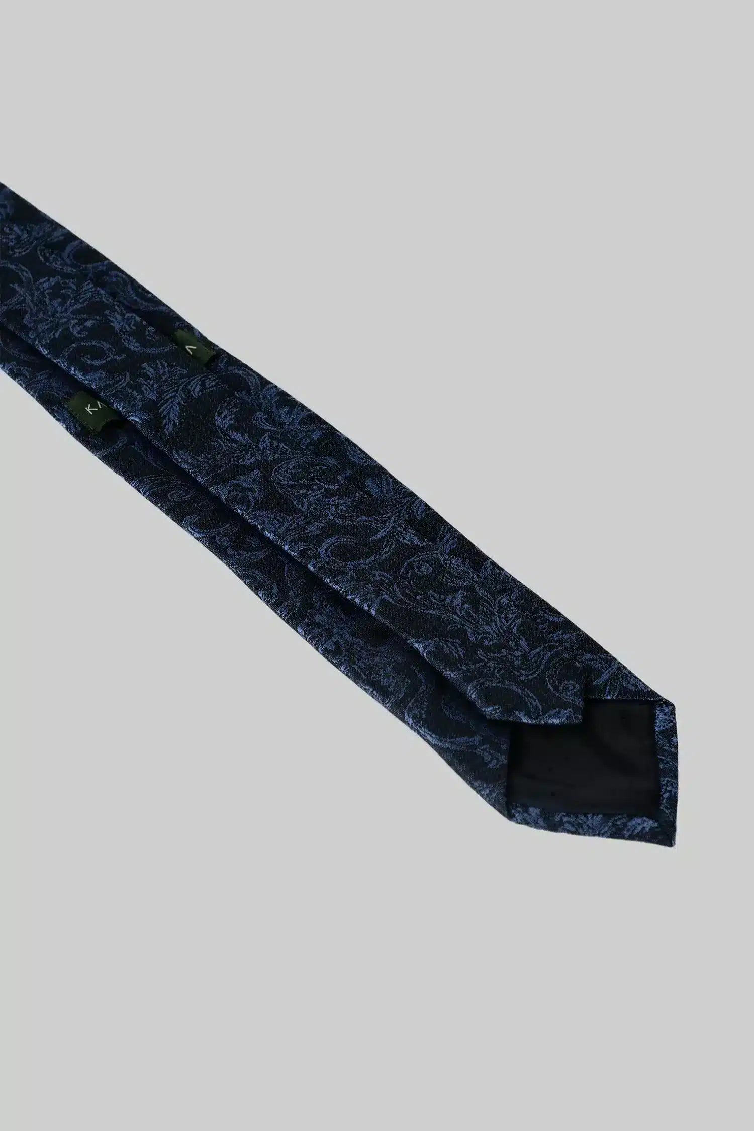 Dunkelblaue Krawatte und Einstecktuch mit floralem Jacquardmuster aus Mikrofaser