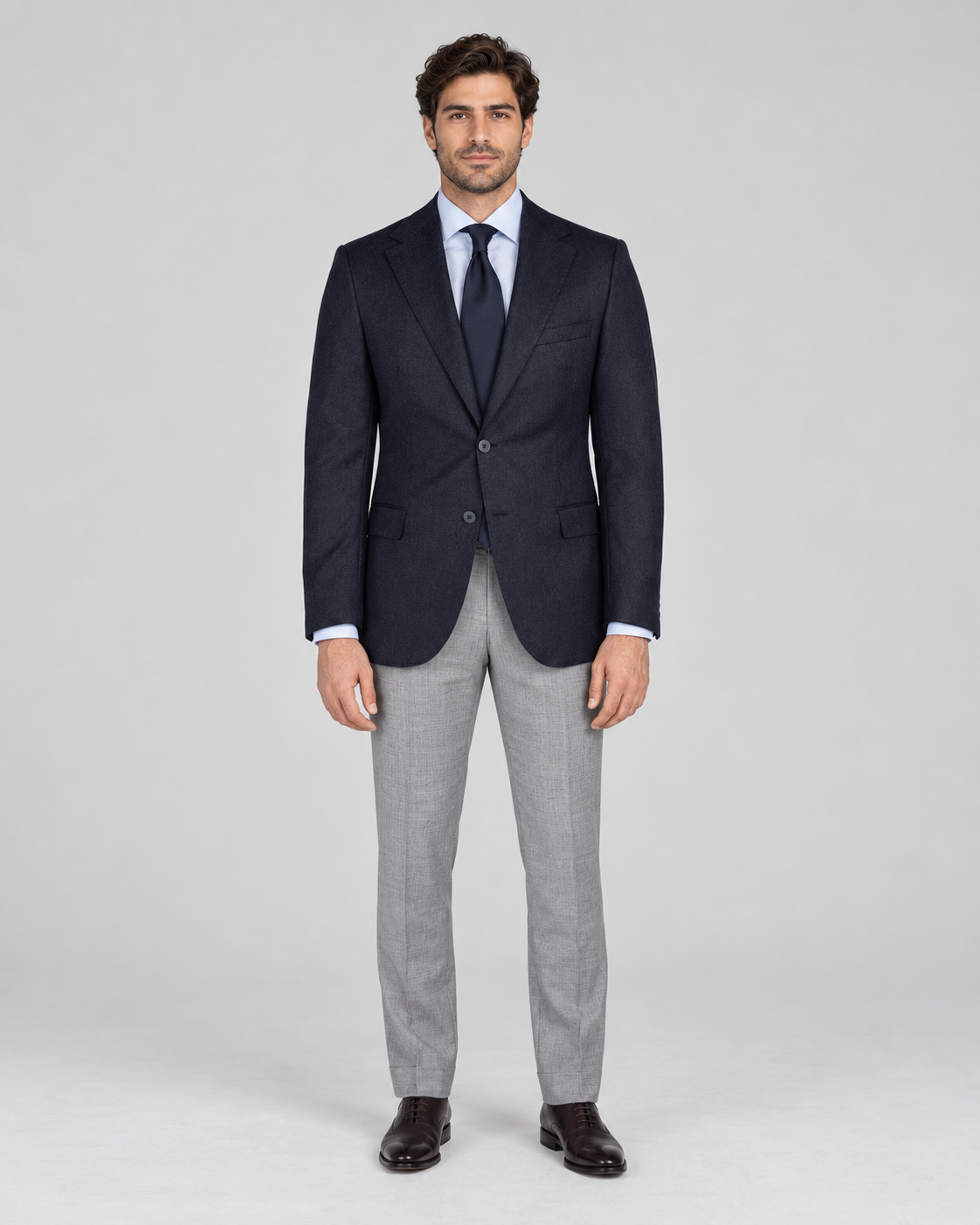 Dark blue single-breasted blazer made of pure wool