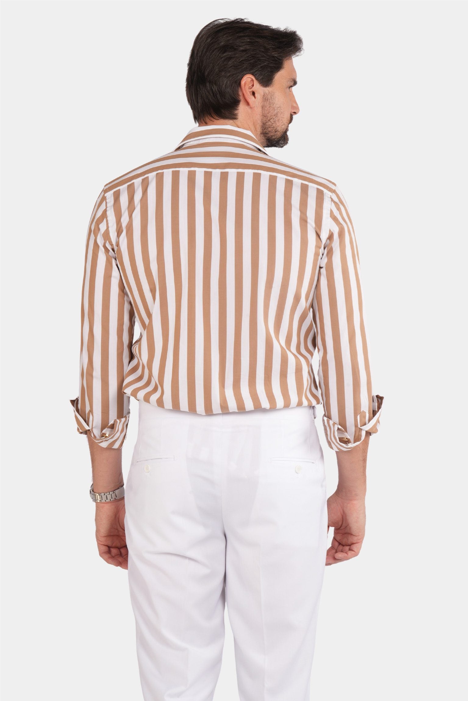 Beige and white striped safari shirt