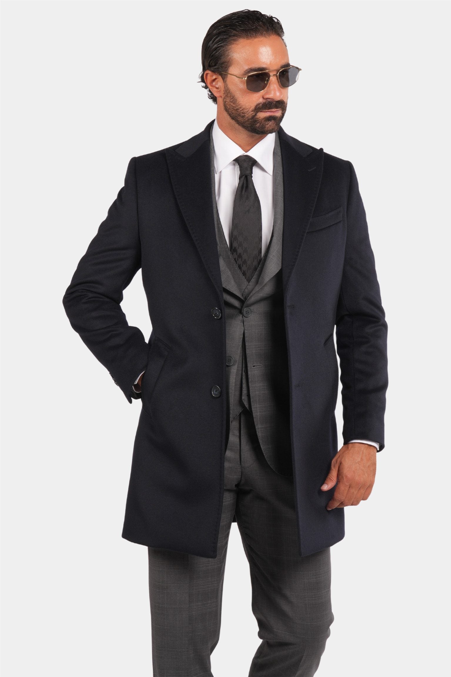 Dunkelblauer Italienischer Wollmantel