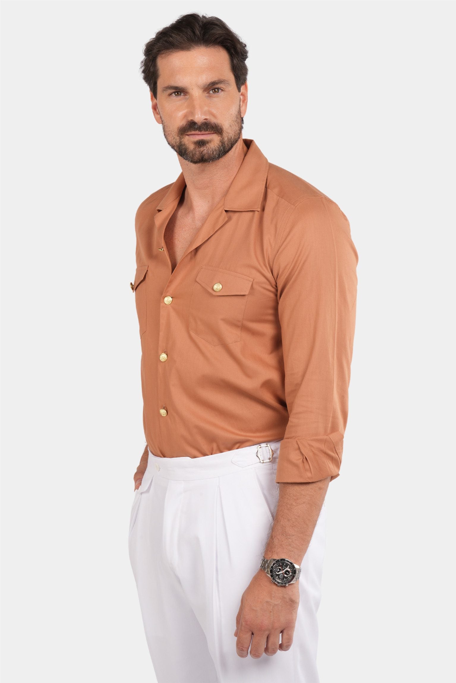 Orange Baumwoll-Safari-Hemd