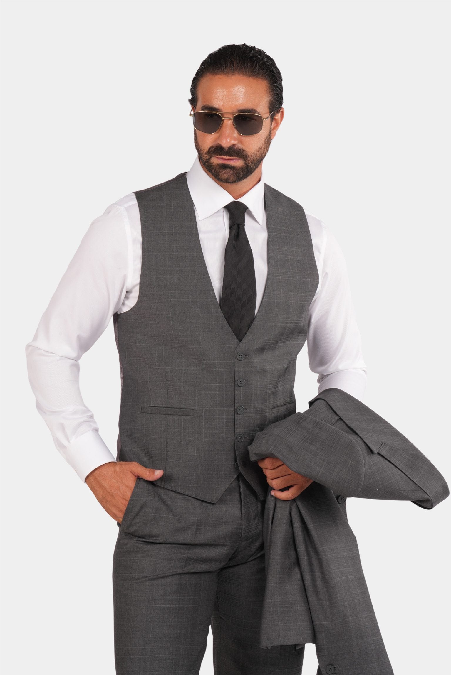 Grauer karierter Anzug Modern Fit Einreiher