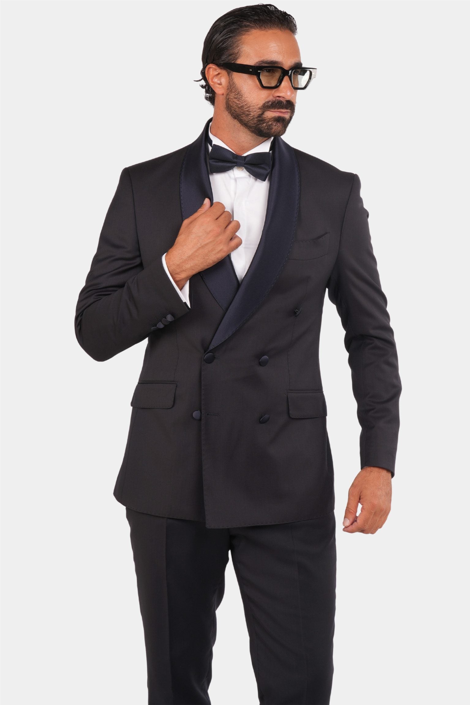 Dunkelblaue Slim Fit Doppelreihige Smoking-Anzug