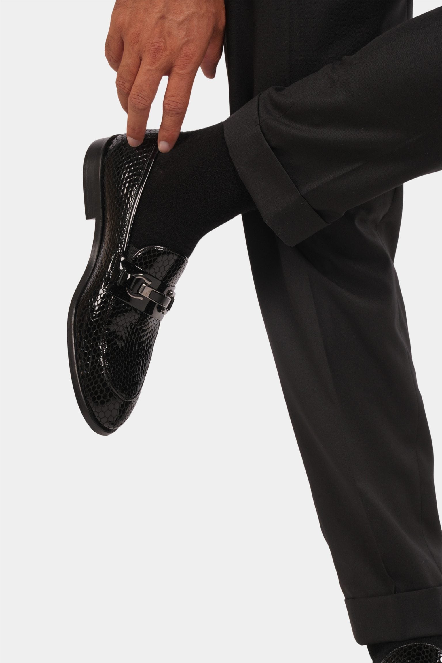 Smoking Herren Blau-Schwarz – Doppelreiher mit Satin-Revers & Struktur