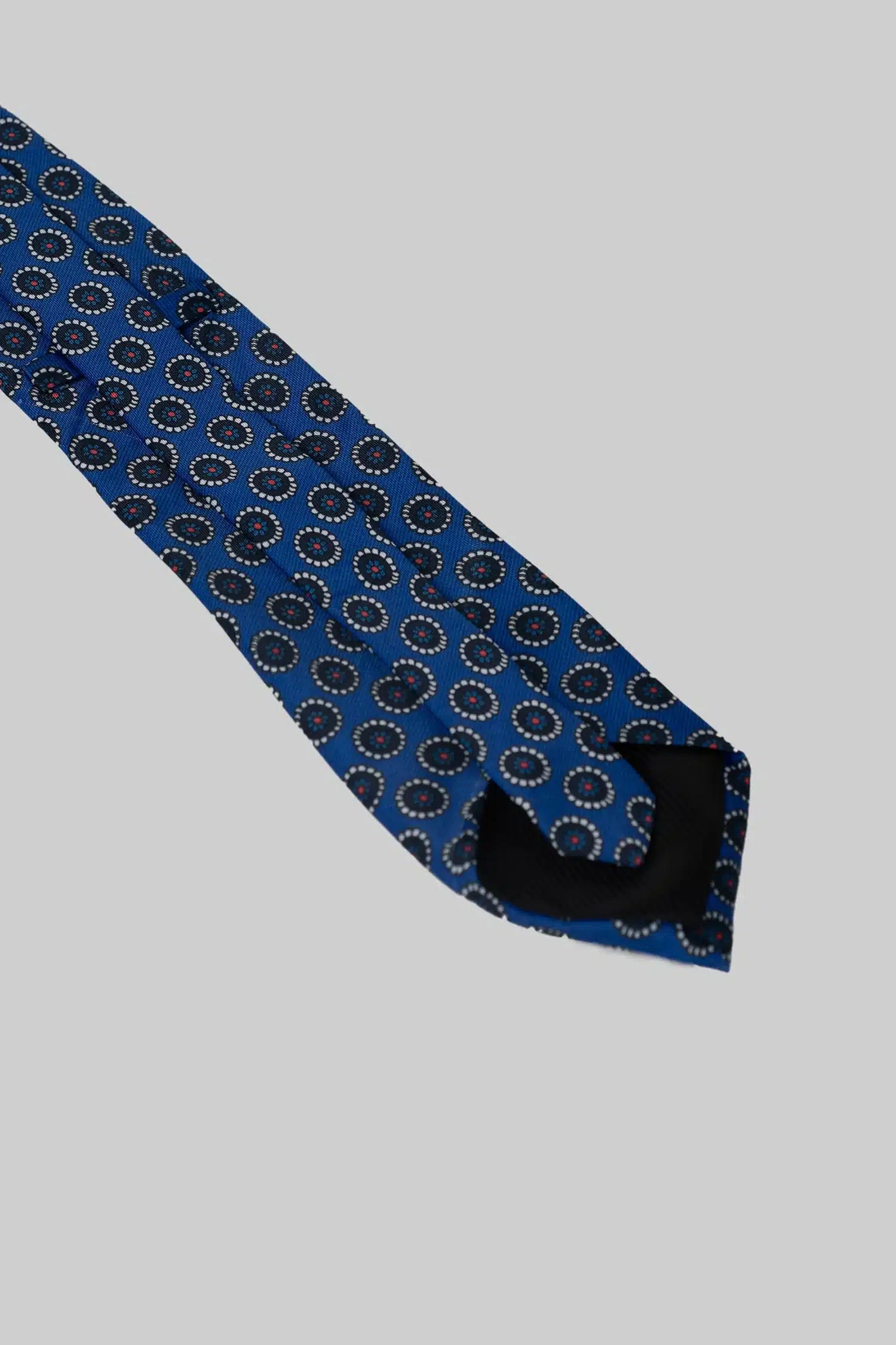 Dunkelblaue Krawatte und Einstecktuch mit Medaillonmuster aus Mikrofaser