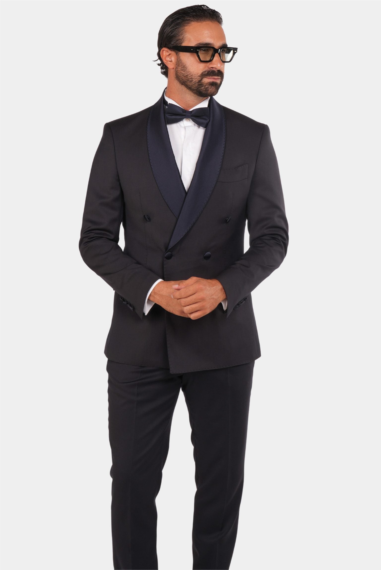Dunkelblaue Slim Fit Doppelreihige Smoking-Anzug