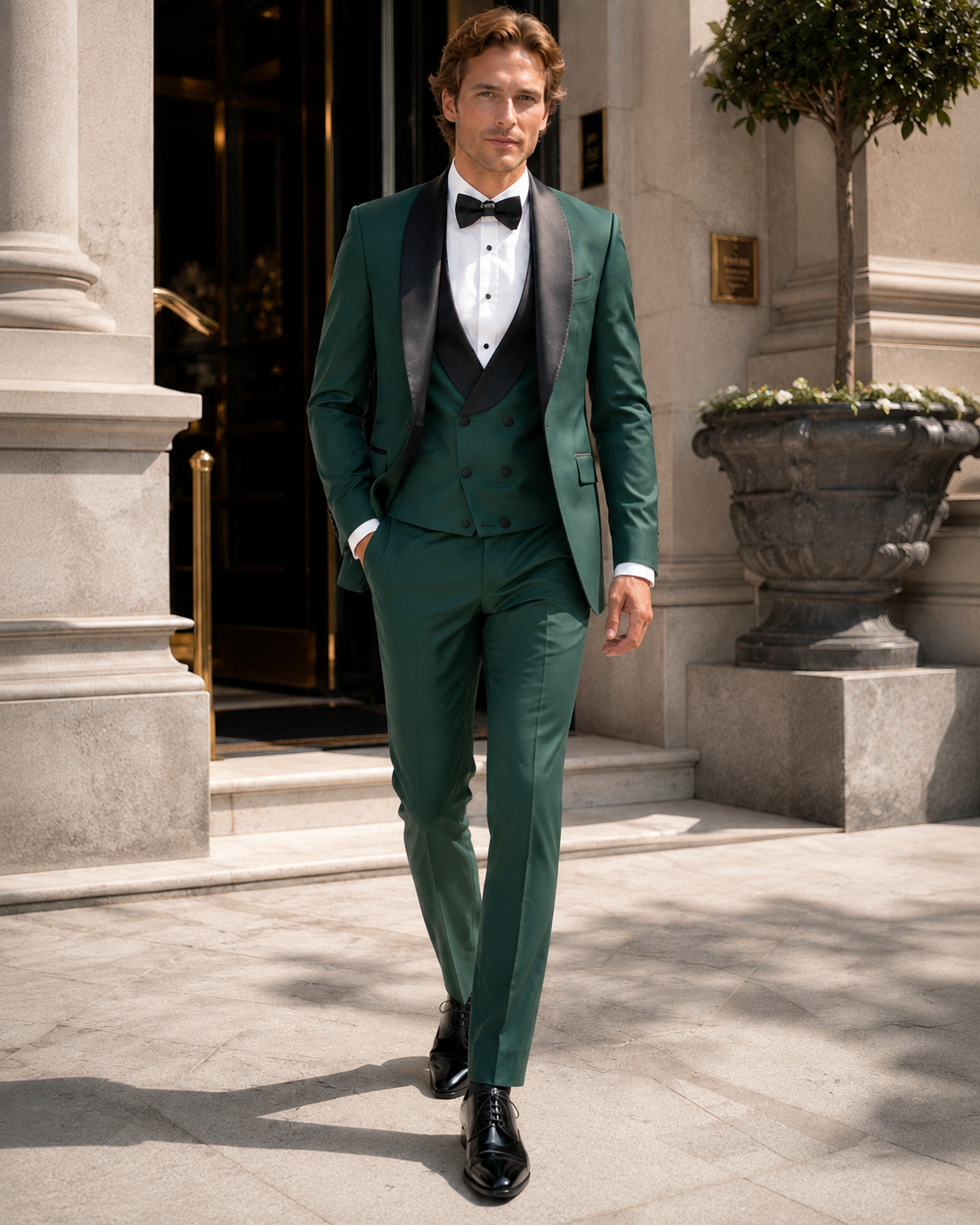 Green slim fit single-breasted tuxedo suit