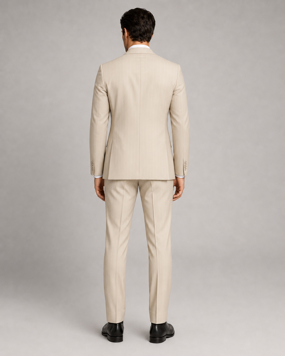Beige gestreift Modern Fit Einreihiger Anzug