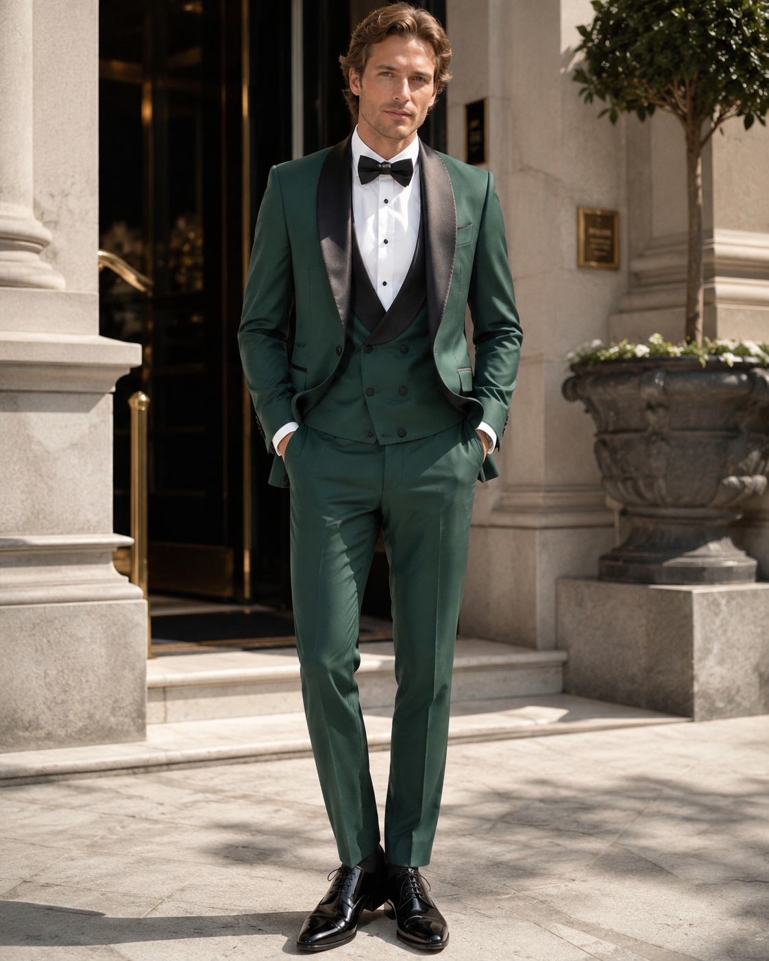 Green slim fit single-breasted tuxedo suit