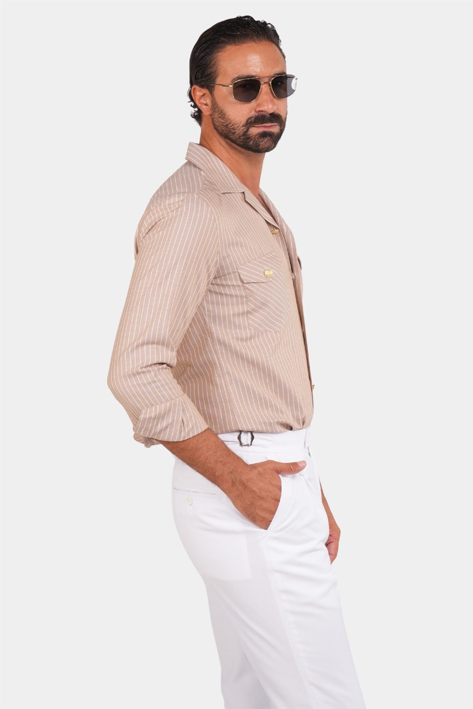 Beige striped safari shirt