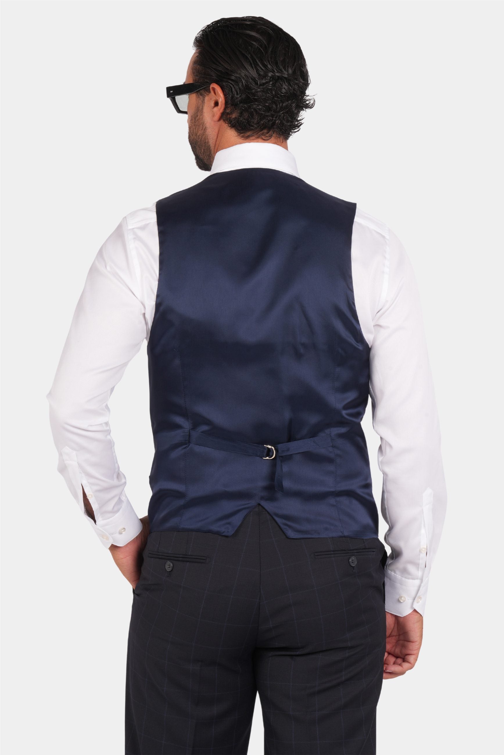 Dunkelblauer kariertes Modern-Fit-Einreiher-Anzug