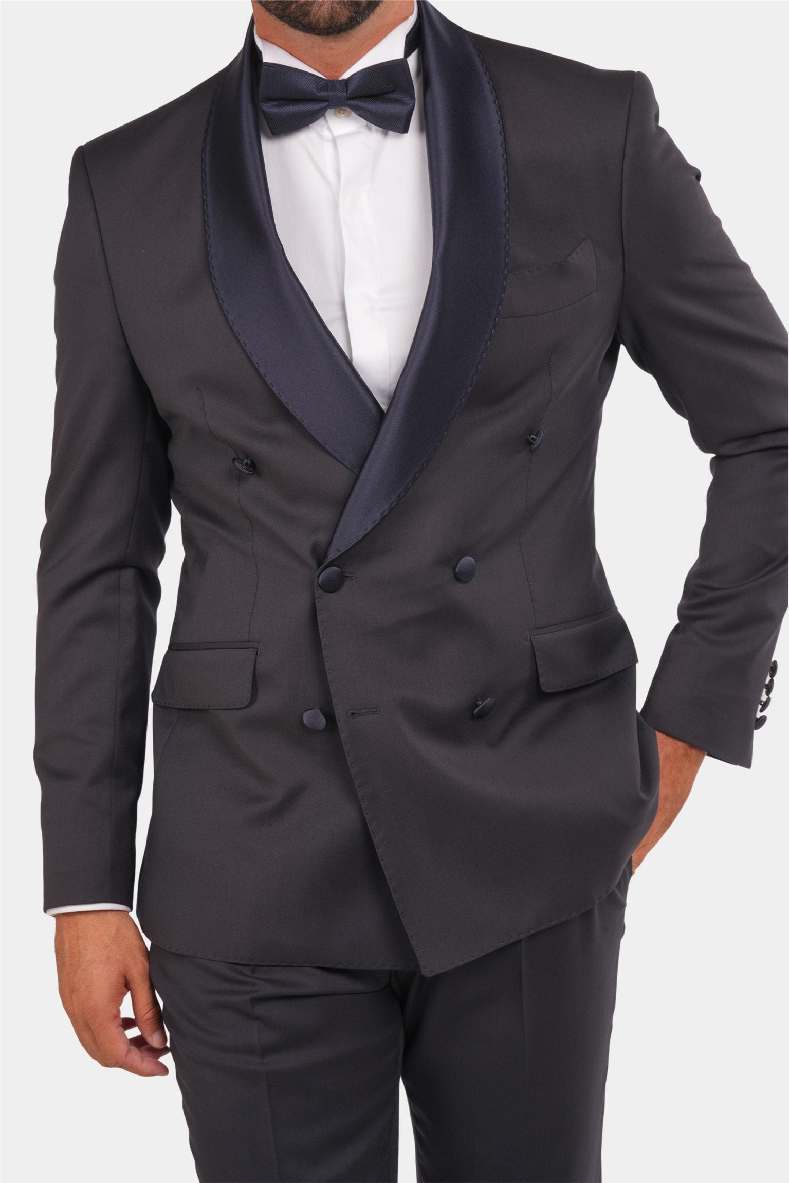 Dunkelblaue Slim Fit Doppelreihige Smoking-Anzug