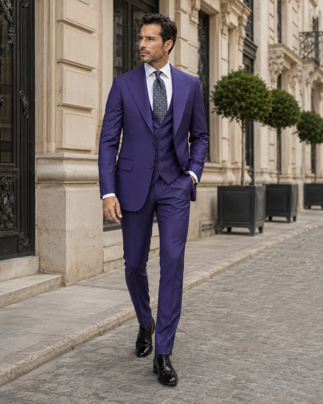 Indigoblauer Slim-Fit-Dreiteiler aus Cerruti Super-160s-Wolle