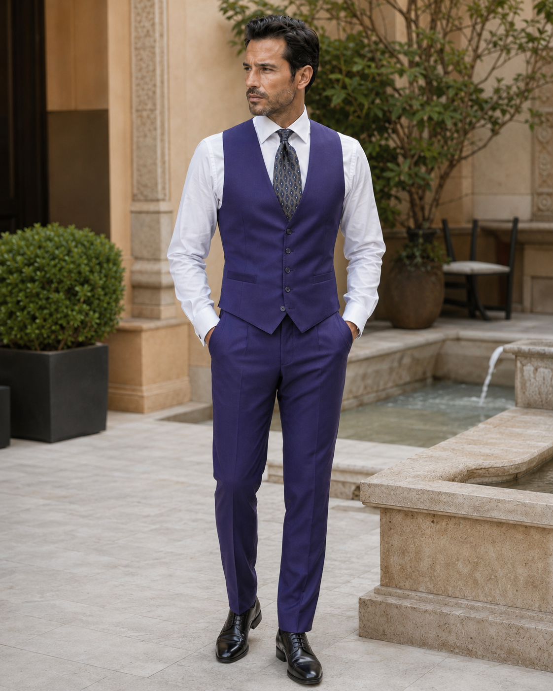 Indigoblauer Slim-Fit-Dreiteiler aus Cerruti Super-160s-Wolle