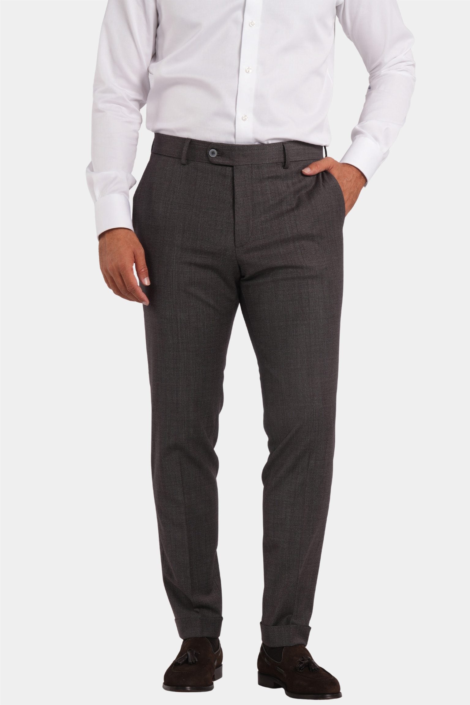 Brauner Zweiteiler-Anzug aus Wolle mit Tailored Fit