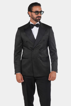 Smoking Herren Schwarz – Doppelreiher mit Strukturstoff & Satin-Revers