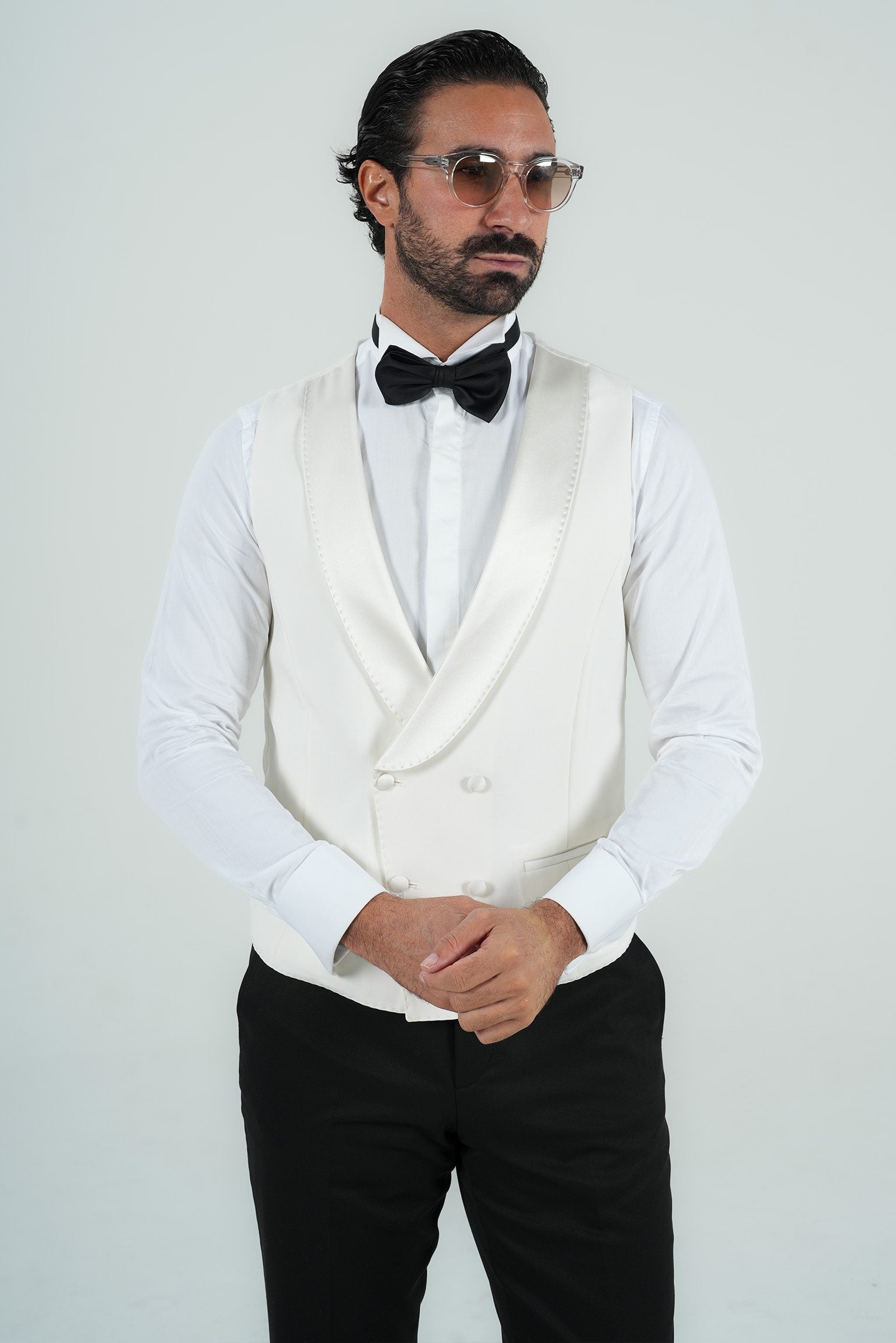 Elfenbein Slim Fit Doppelreihiger Smokinganzug