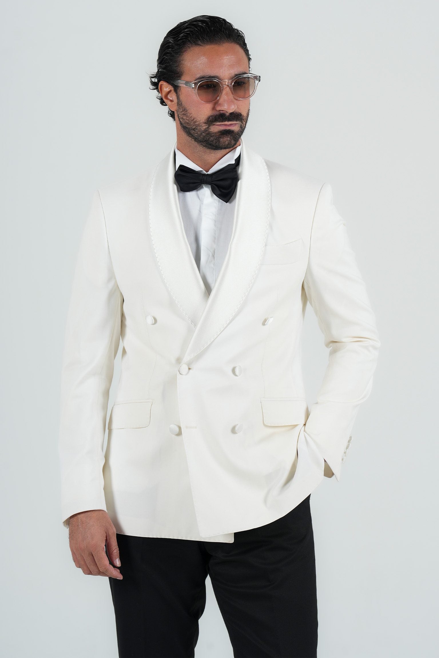 Elfenbein Slim Fit Doppelreihiger Smokinganzug