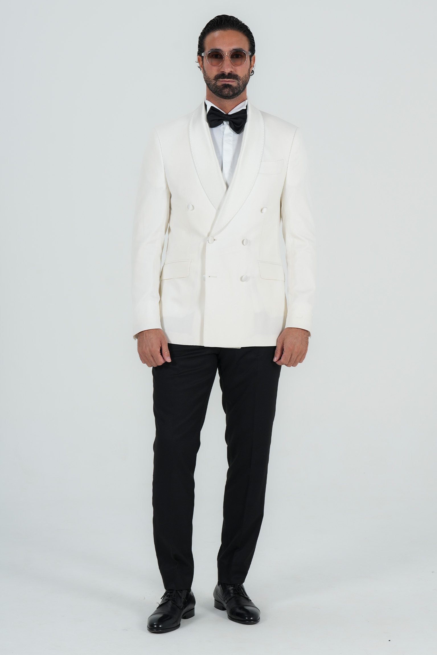 Elfenbein Slim Fit Doppelreihiger Smokinganzug