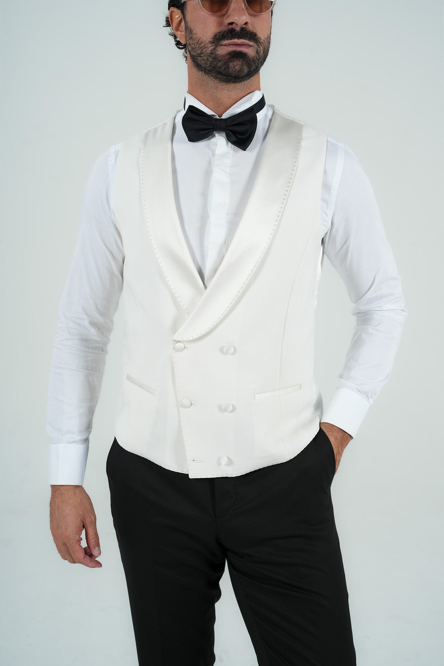 Elfenbein Slim Fit Doppelreihiger Smokinganzug