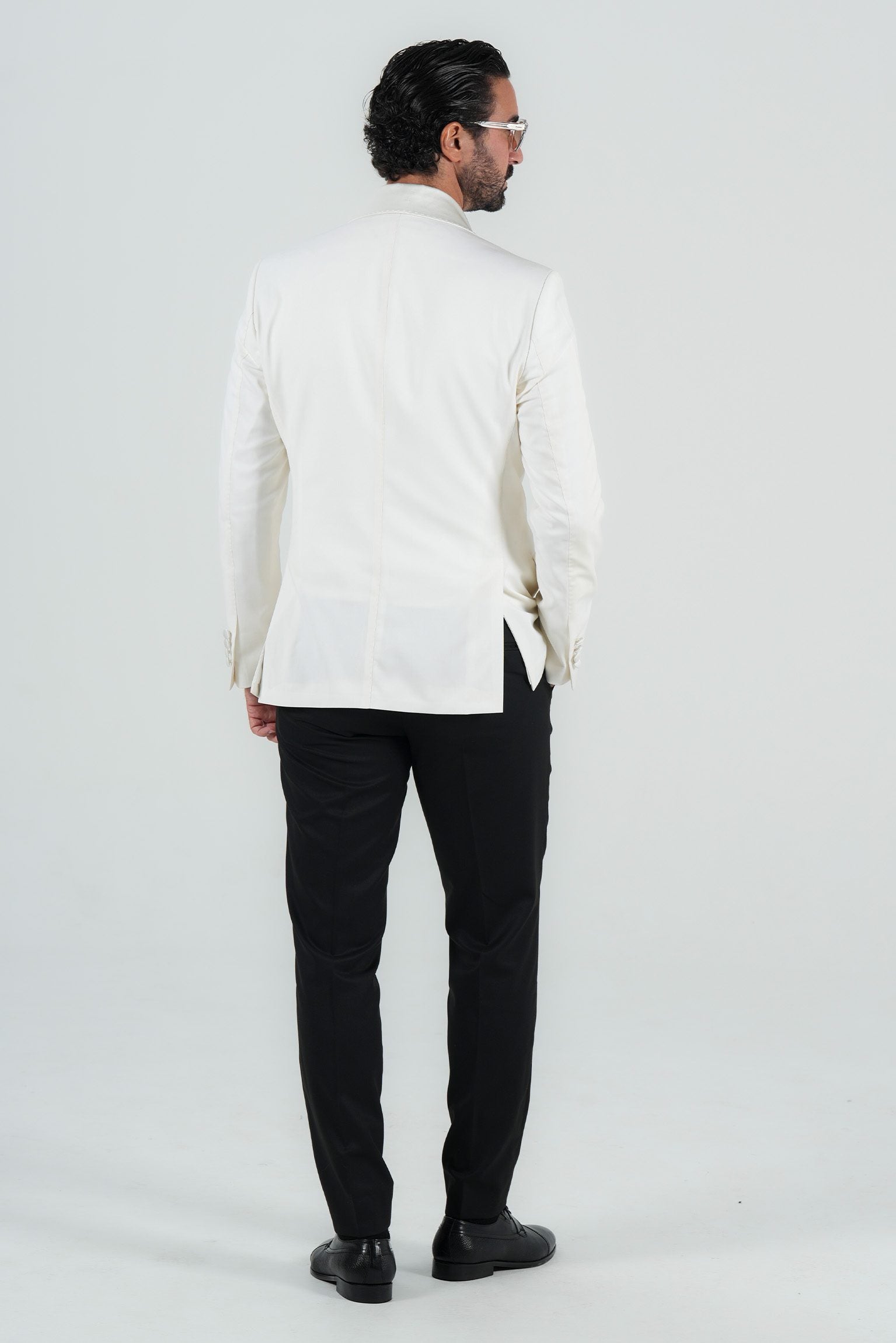 Elfenbein Slim Fit Doppelreihiger Smokinganzug