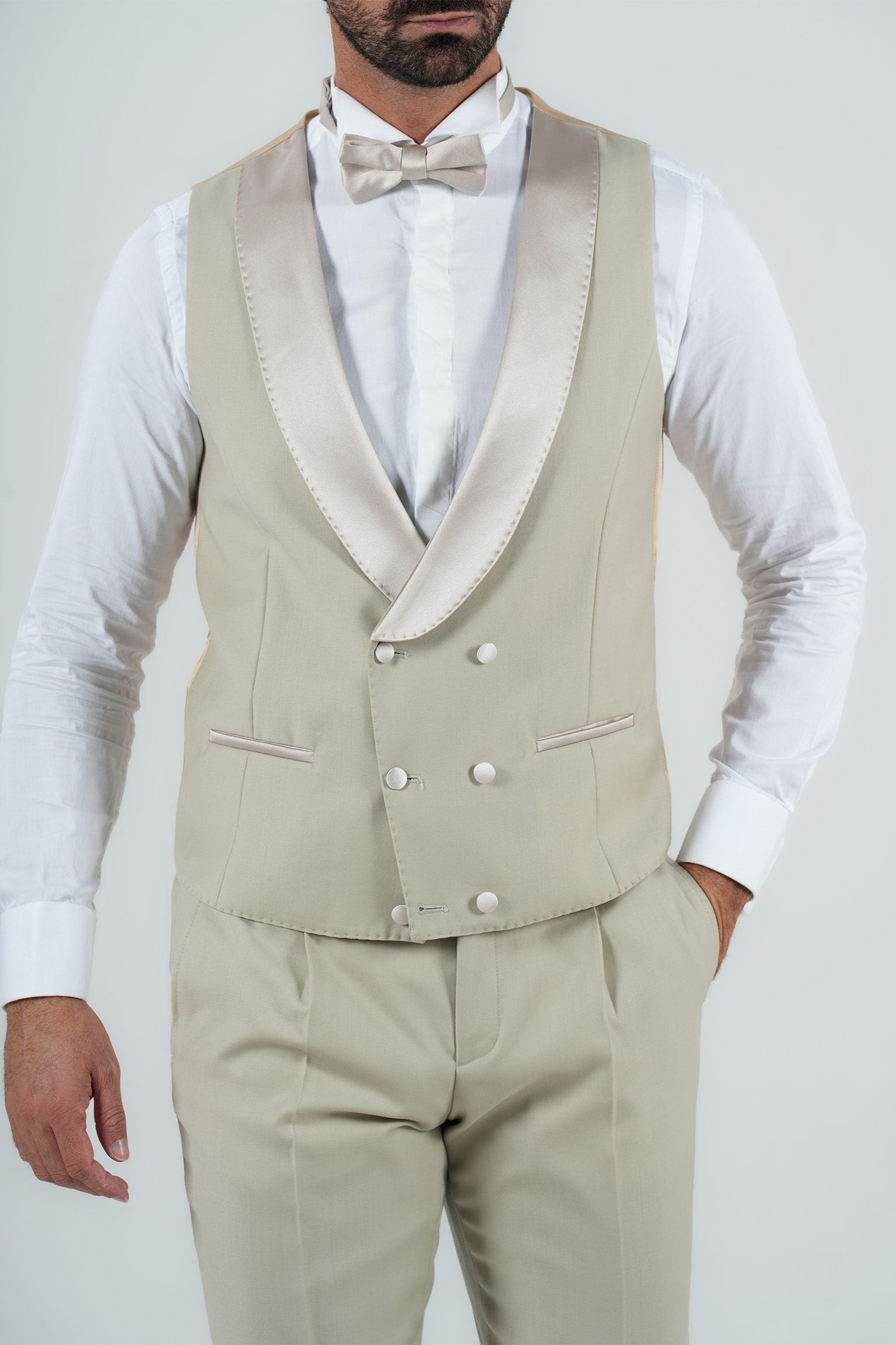 Cream Slim Fit Doppelreihiger Smoking-Anzug