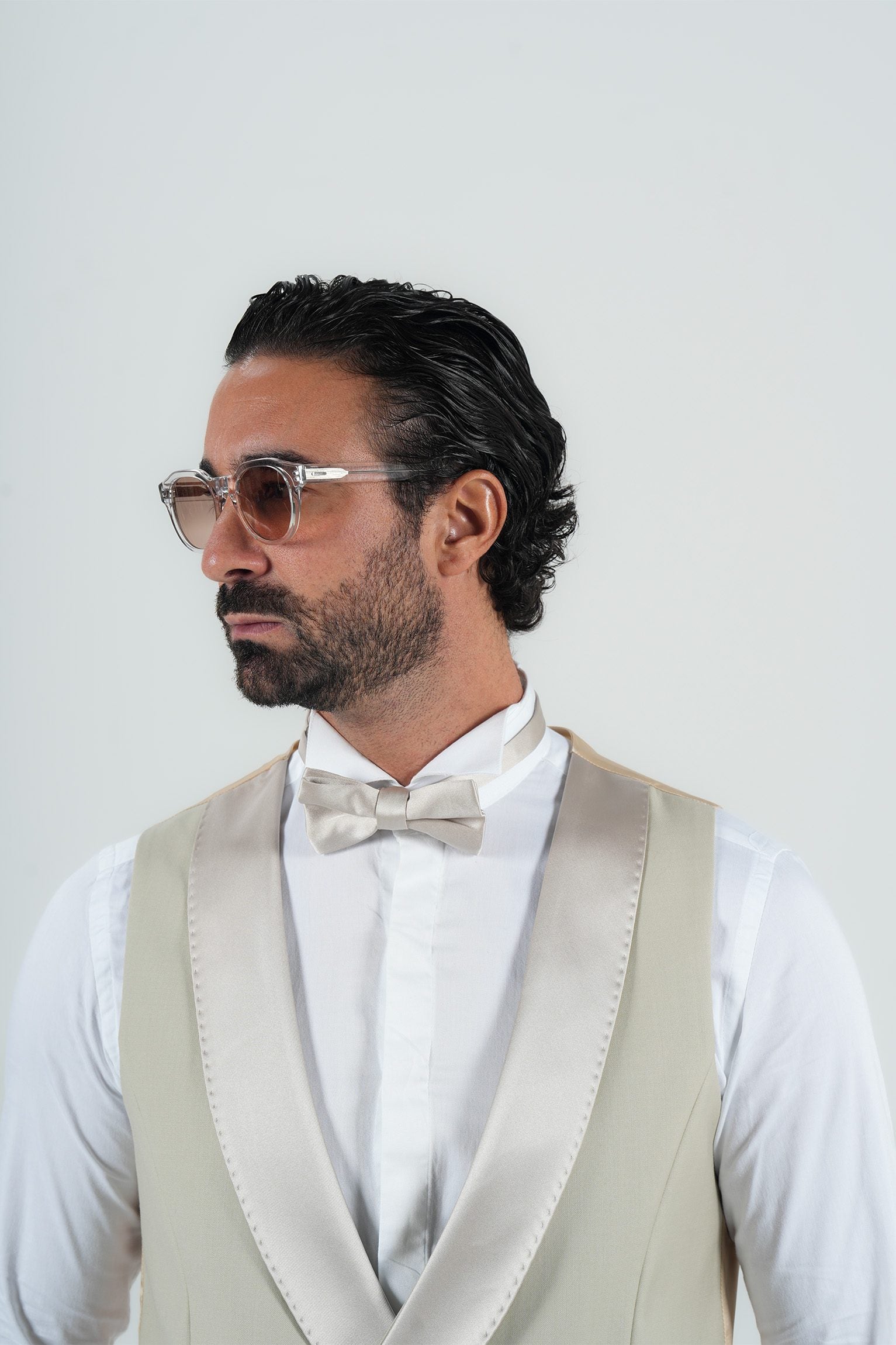 Cream Slim Fit Doppelreihiger Smoking-Anzug