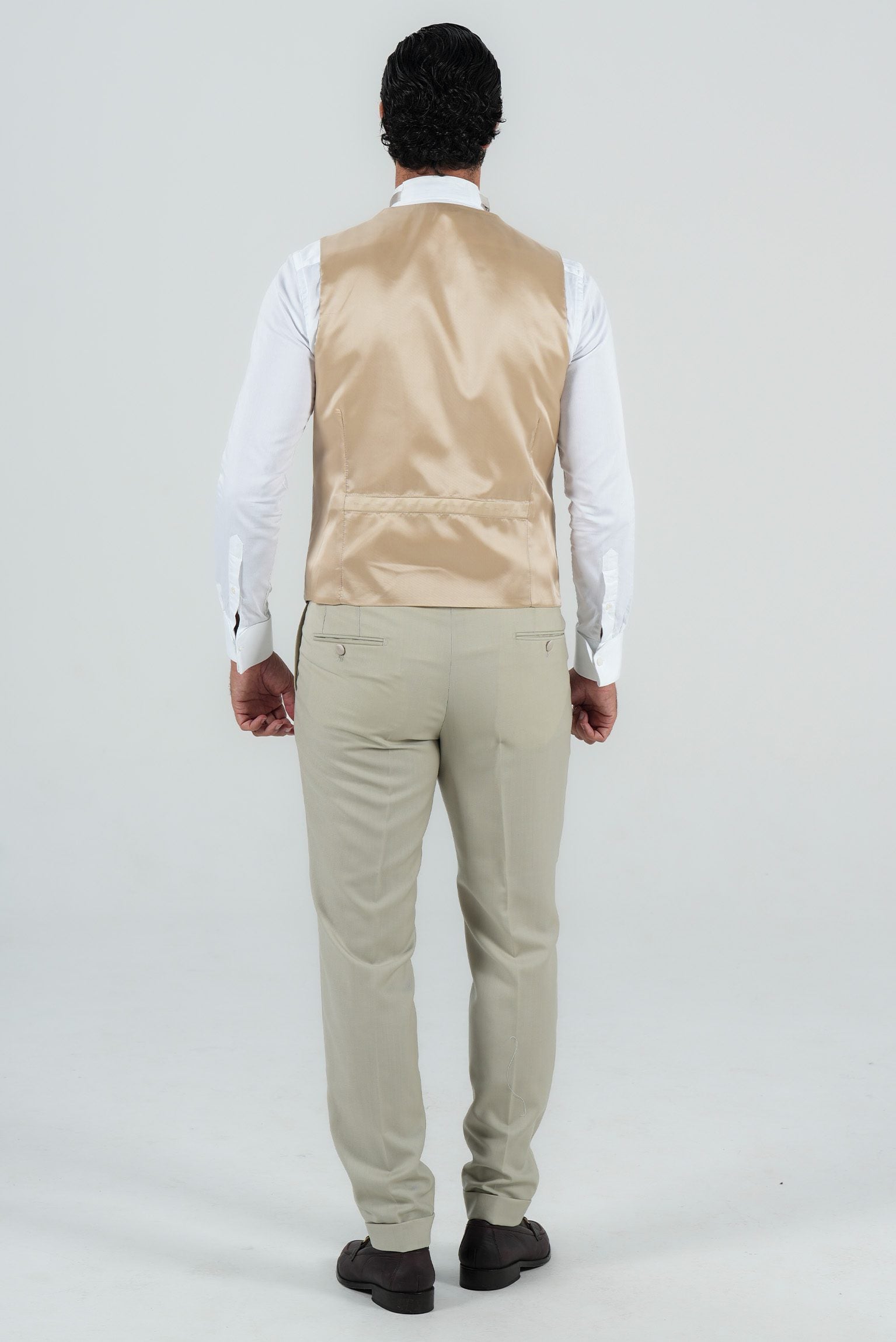 Cream Slim Fit Doppelreihiger Smoking-Anzug