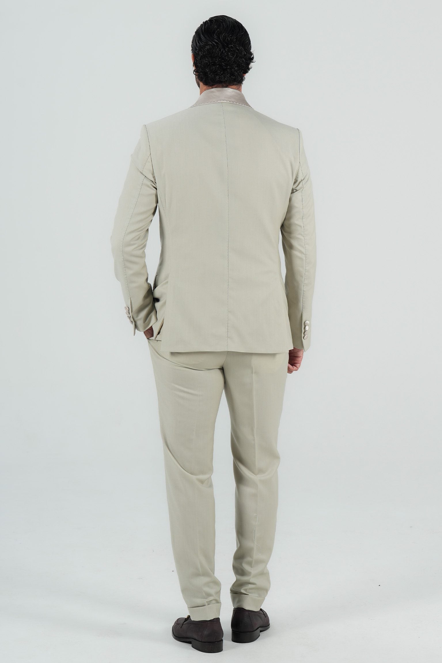 Cream Slim Fit Doppelreihiger Smoking-Anzug