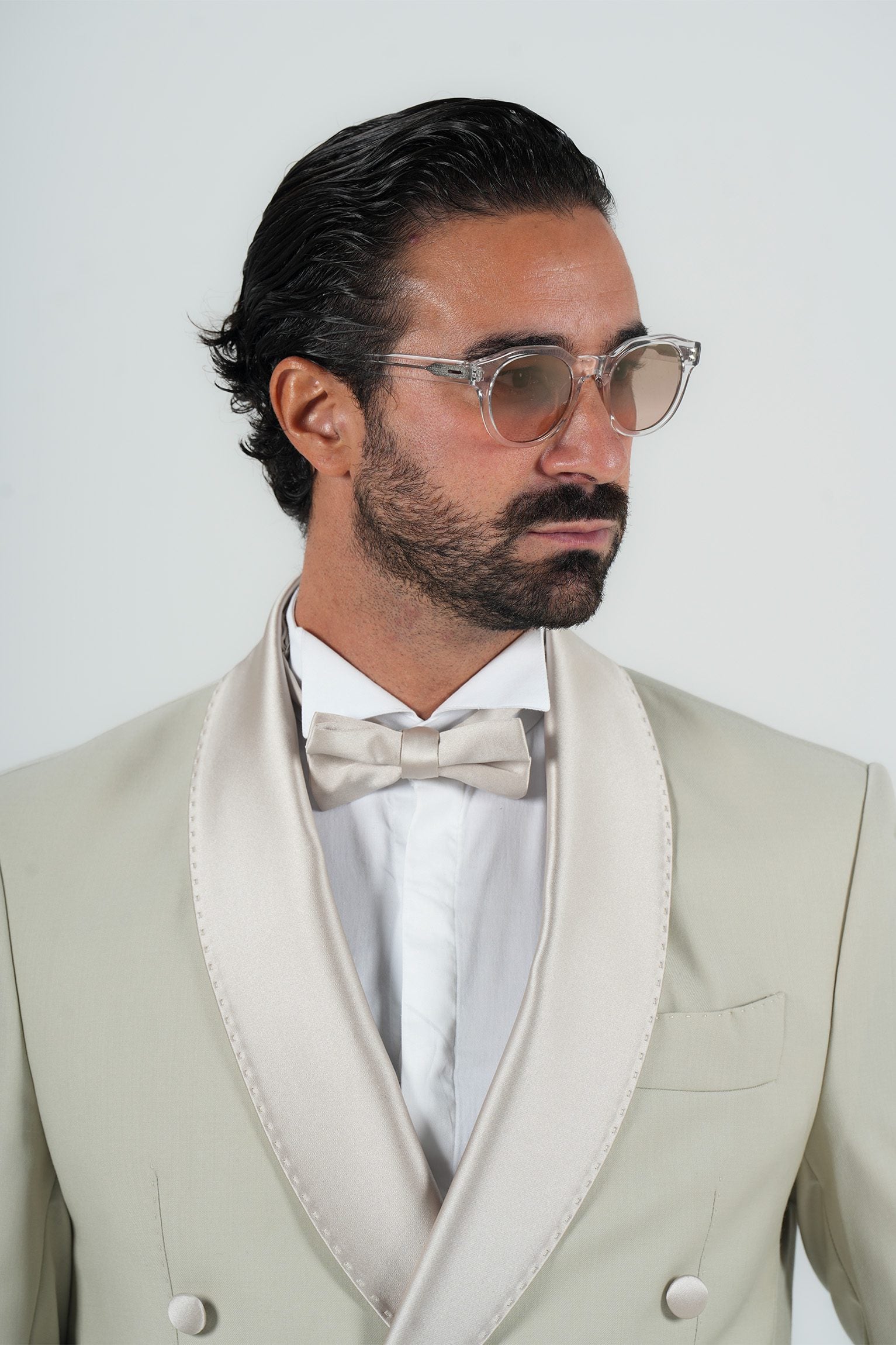 Cream Slim Fit Doppelreihiger Smoking-Anzug