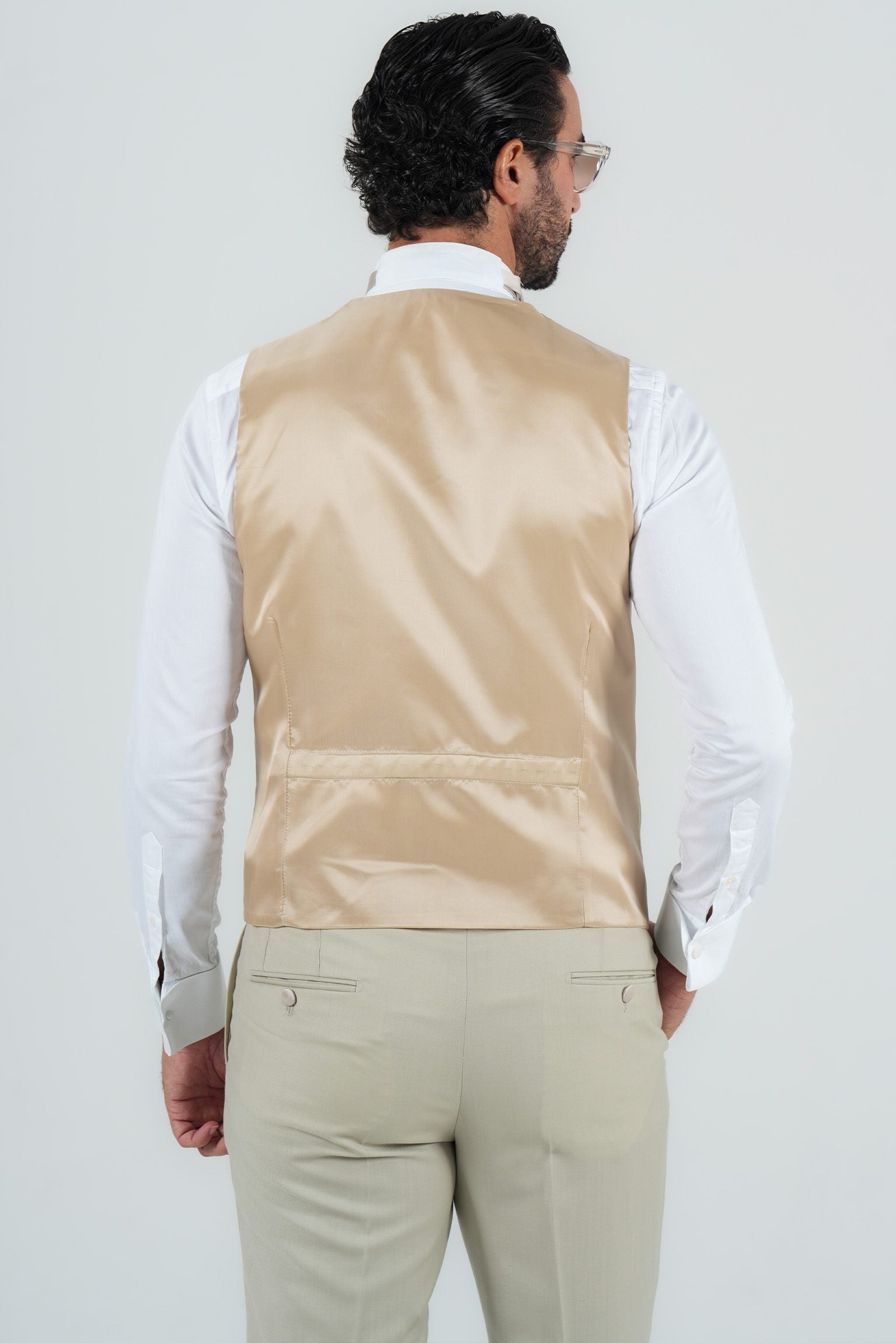 Cream Slim Fit Doppelreihiger Smoking-Anzug