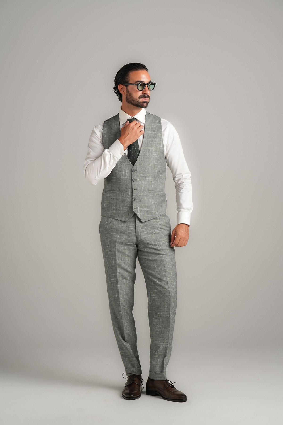 Hellgrüner Slim-Fit-Dreiteiler aus Super-130s-Wolle