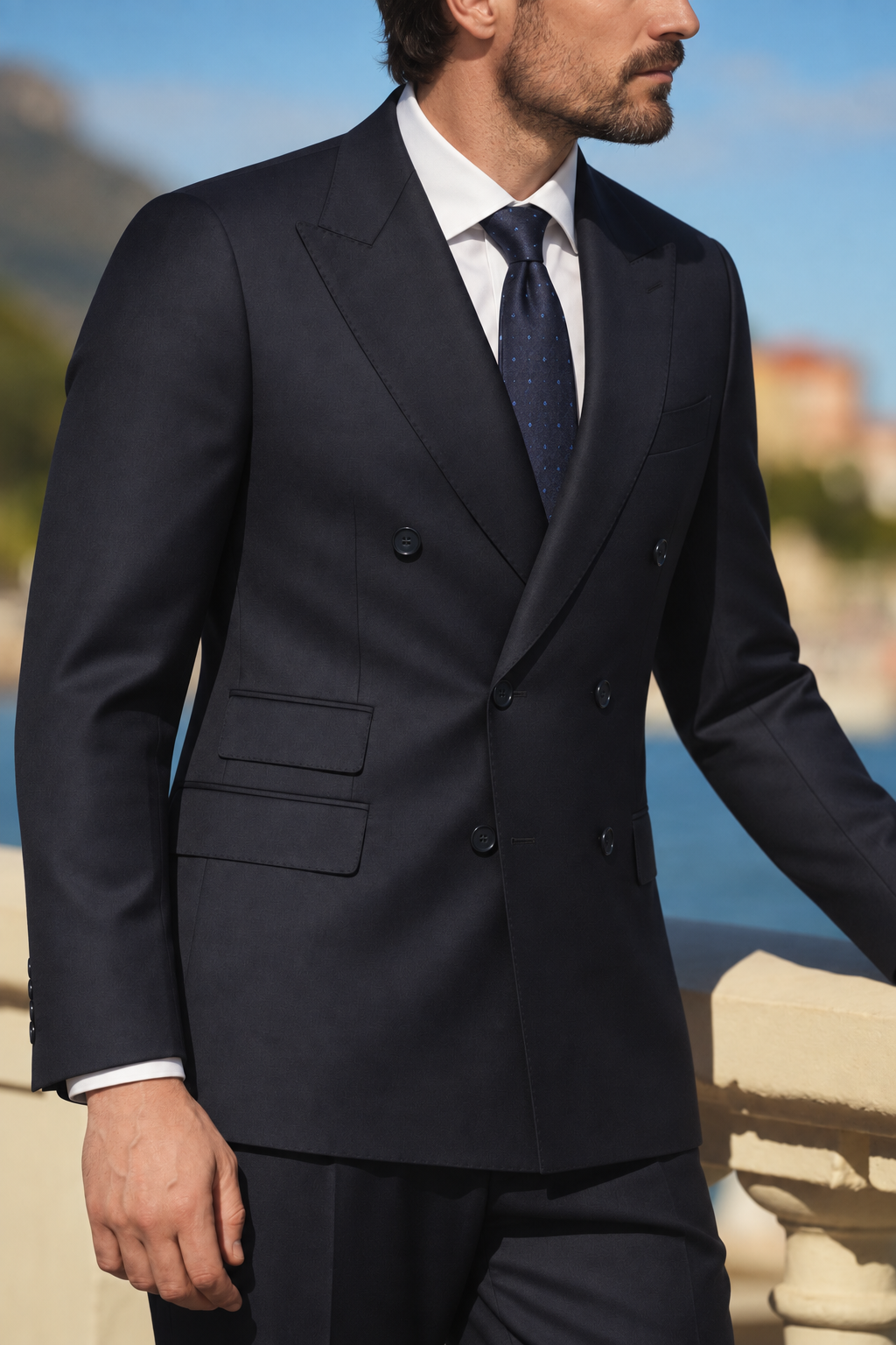 Navy Slim-Fit Super 130’s Wool Double-Breasted Suit