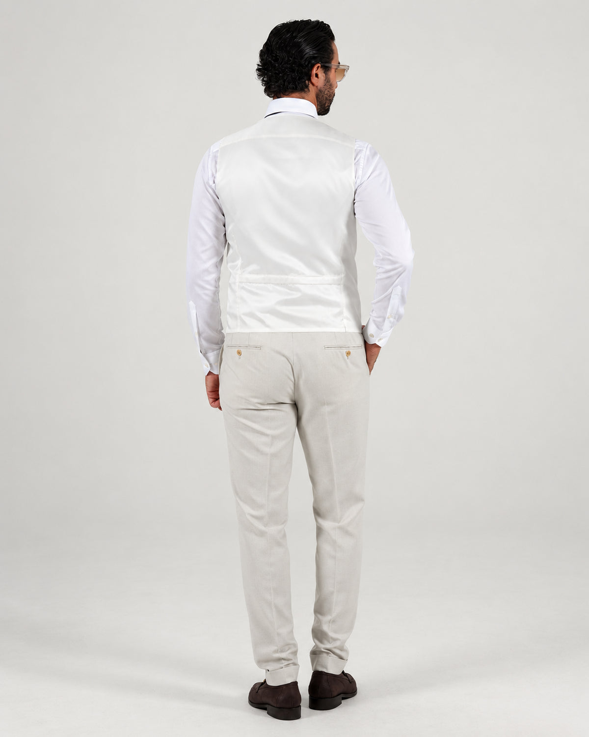 Beige tailored-fit three-piece microfibre-blend suit