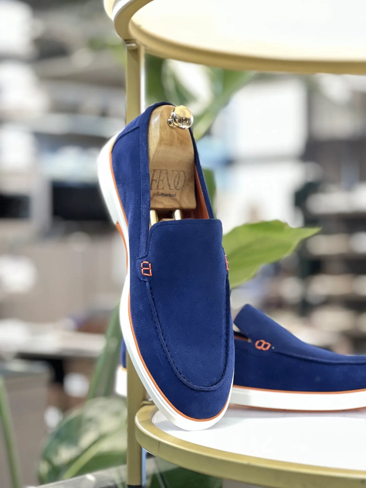 Blue loafer shoe made of soft suede