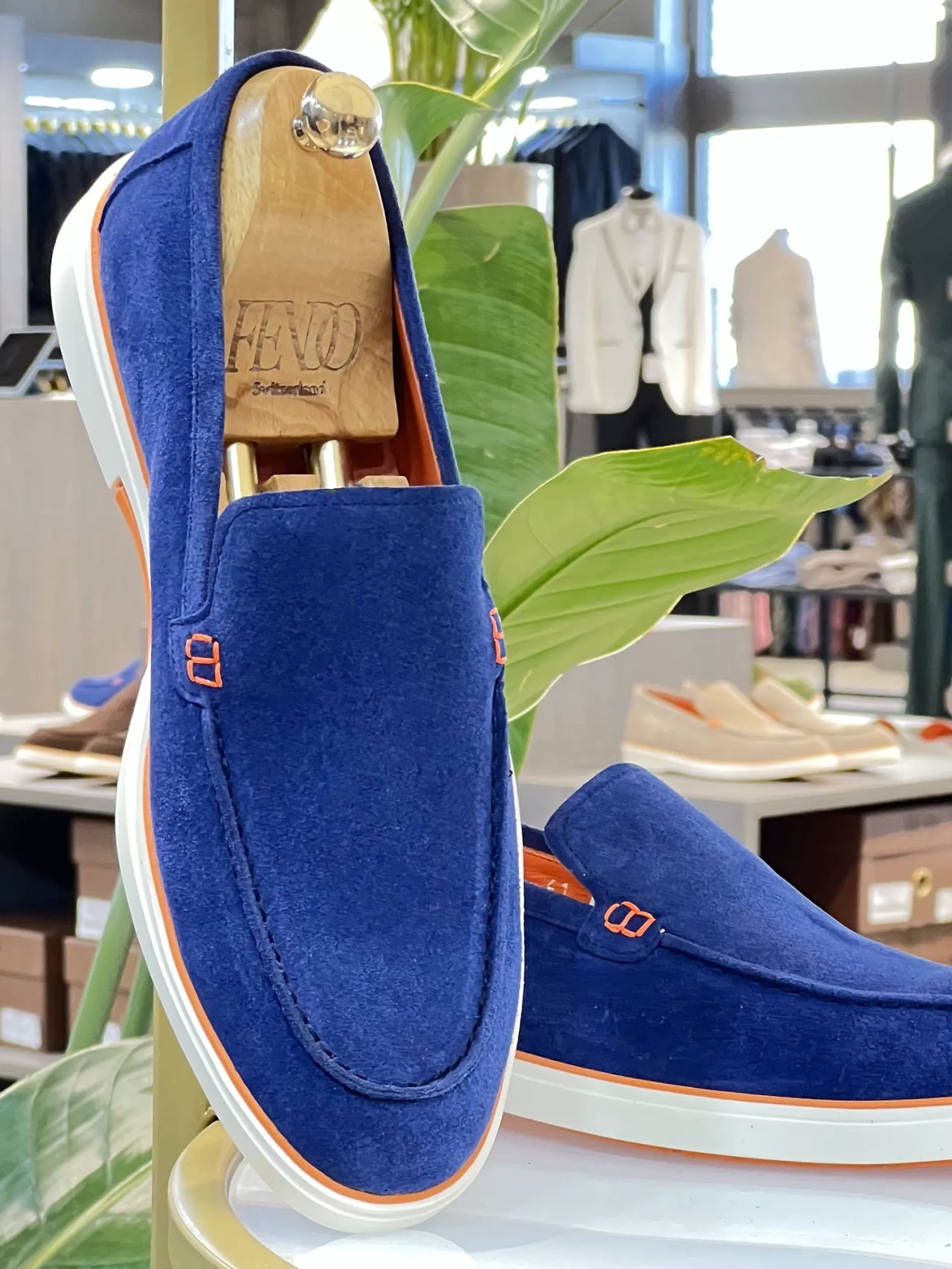 Blue loafer shoe made of soft suede
