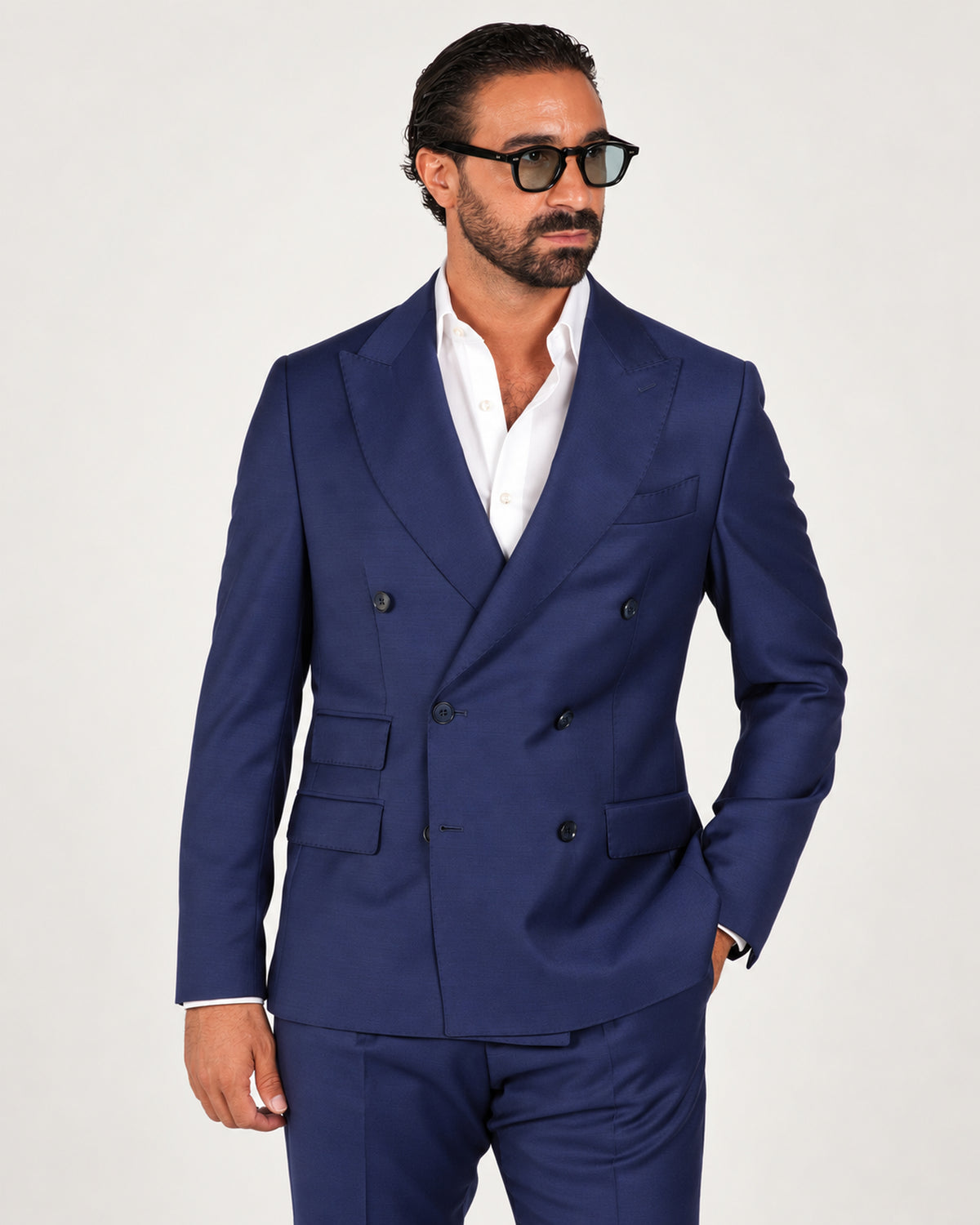 Blue slim-fit double-breasted wool suit