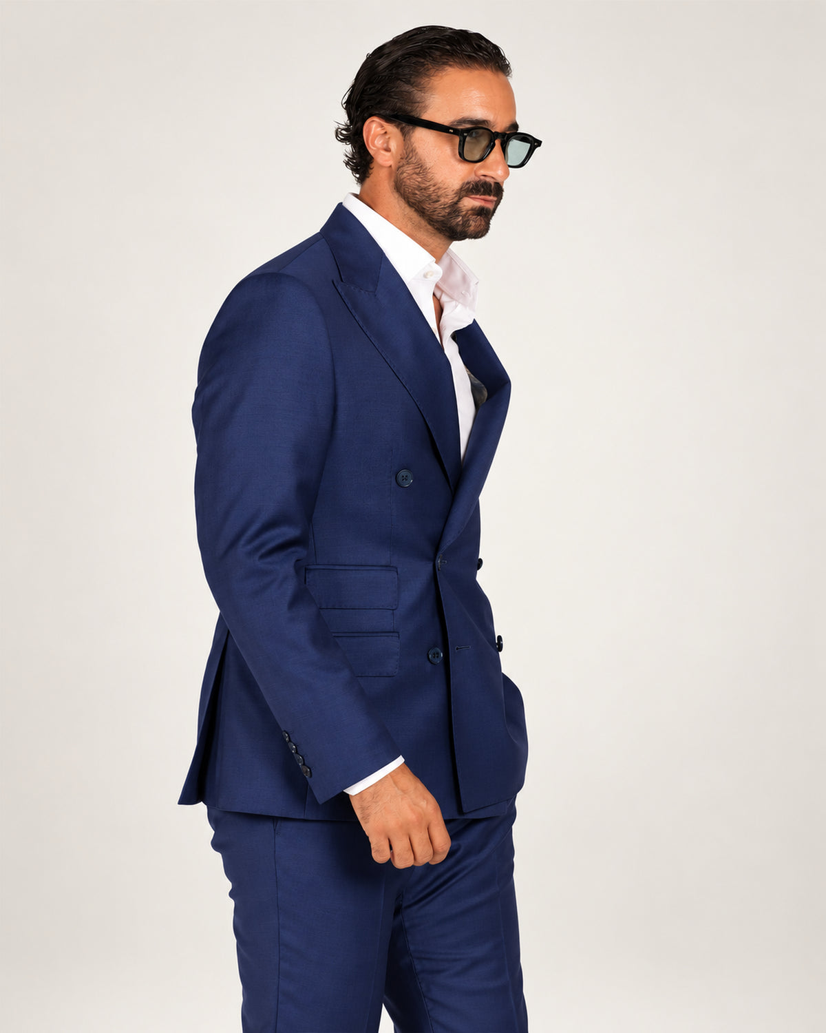 Blue slim-fit double-breasted wool suit