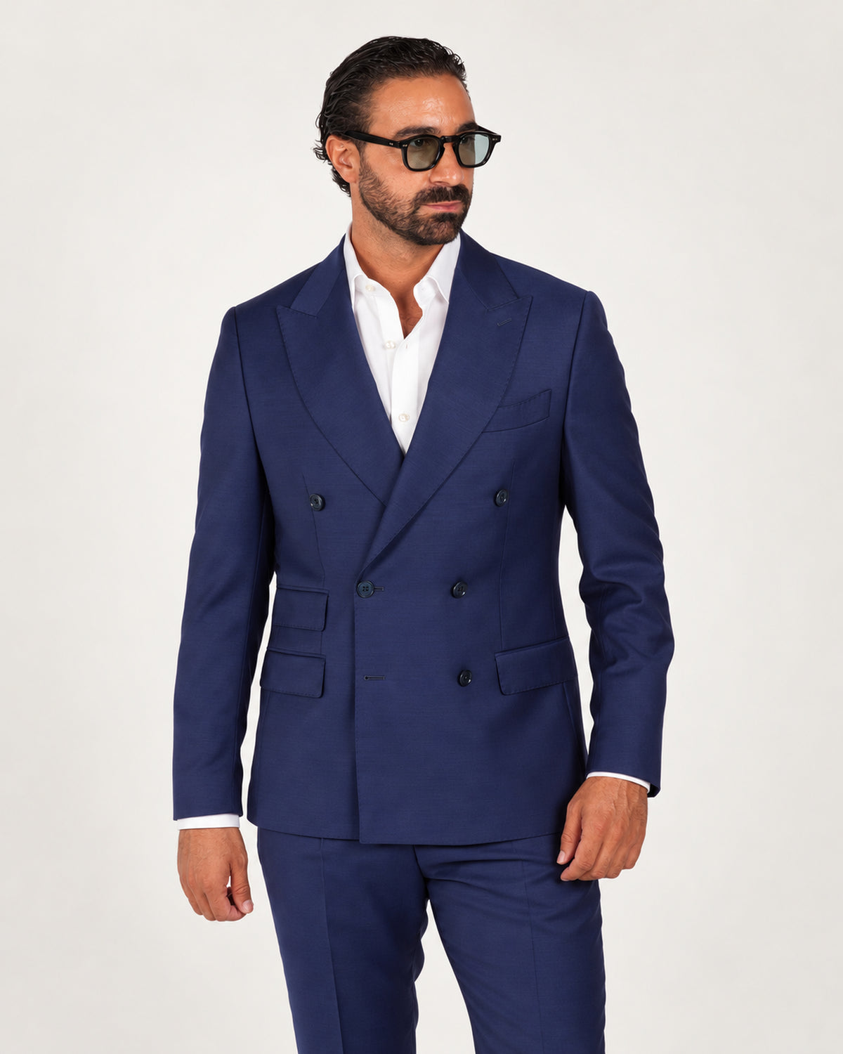 Blue slim-fit double-breasted wool suit
