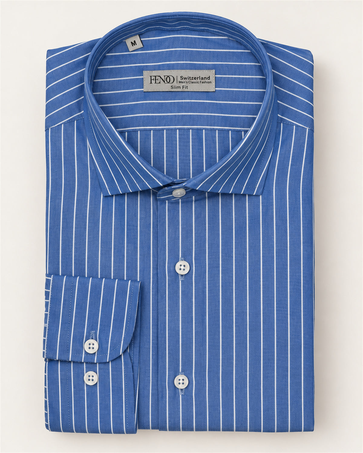 Blaues Slim Fit Baumwollhemd mit weißen Streifen