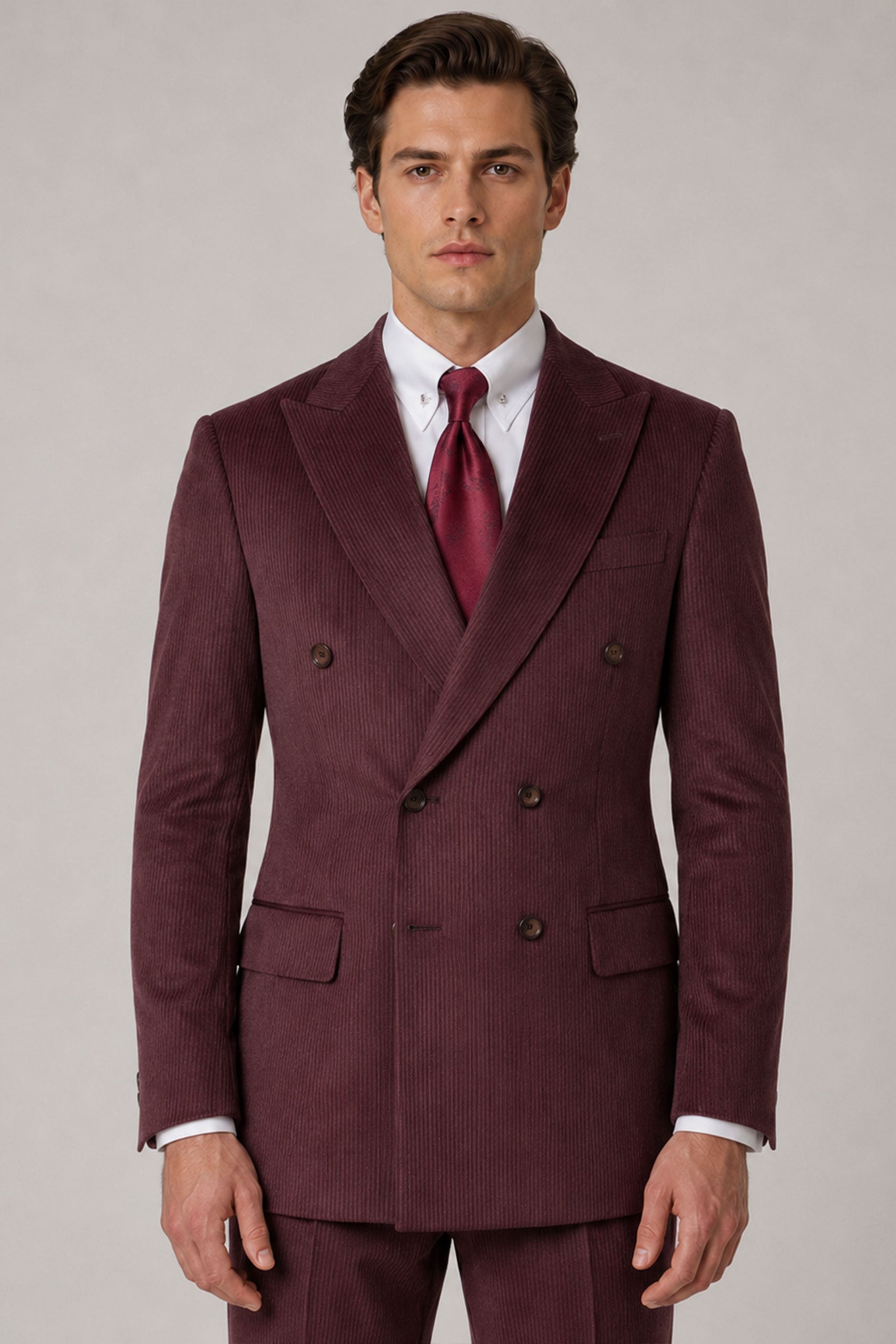 Bordeaux Cord Slim Fit Zweireiher Anzug