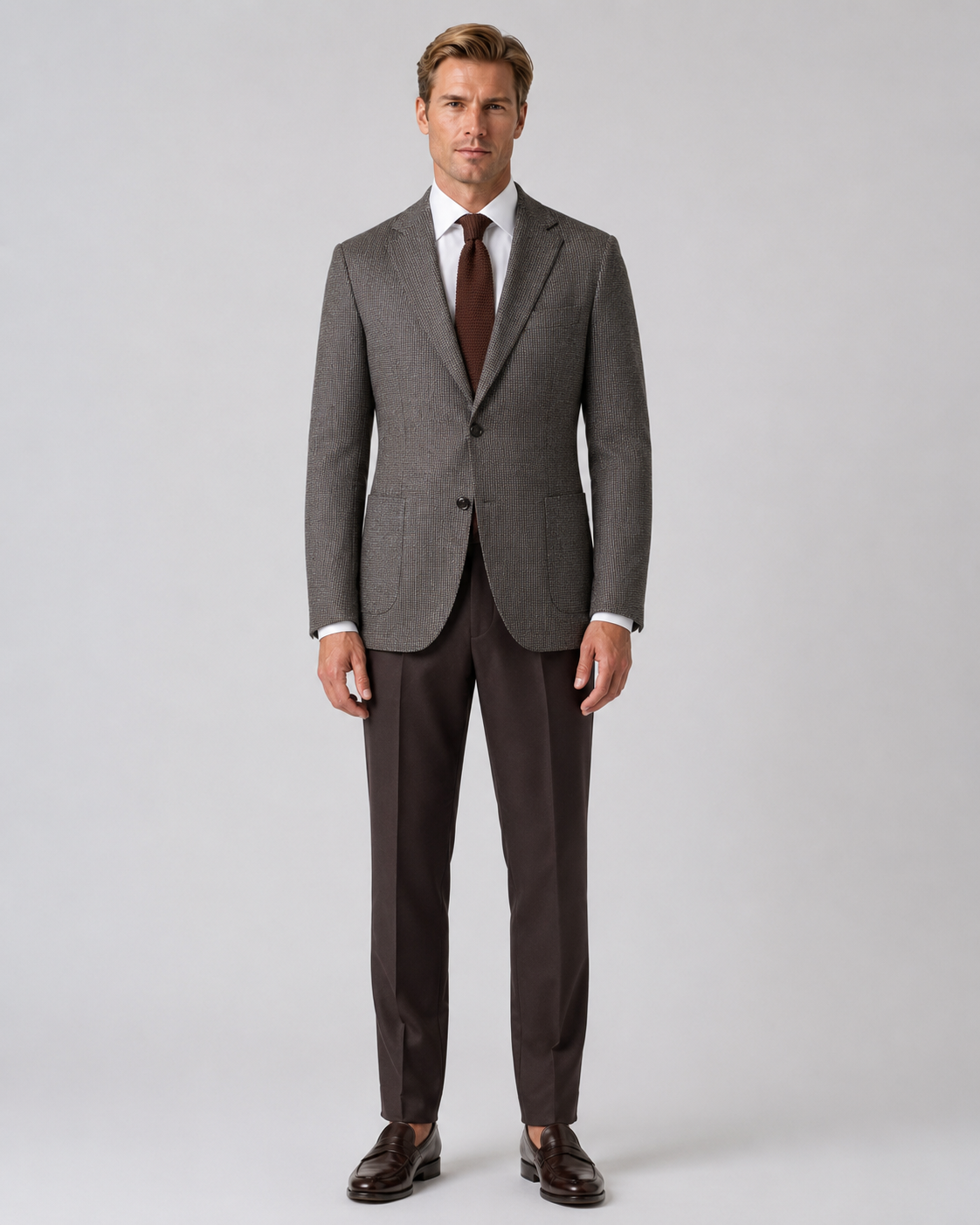 Brown patterned slim fit single breasted blazer