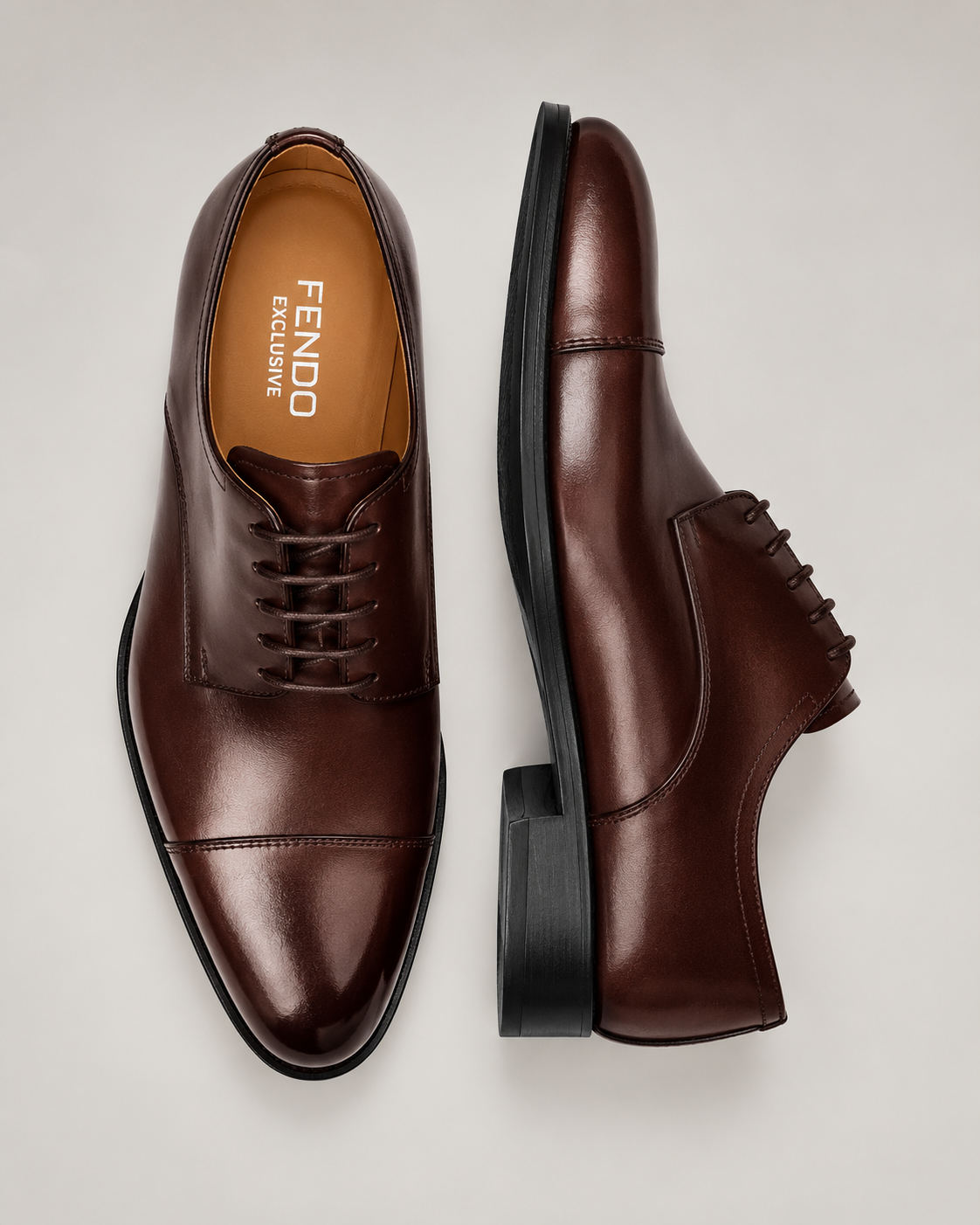 Braune Derby-Schuhe aus Kalbsleder mit Cap Toe