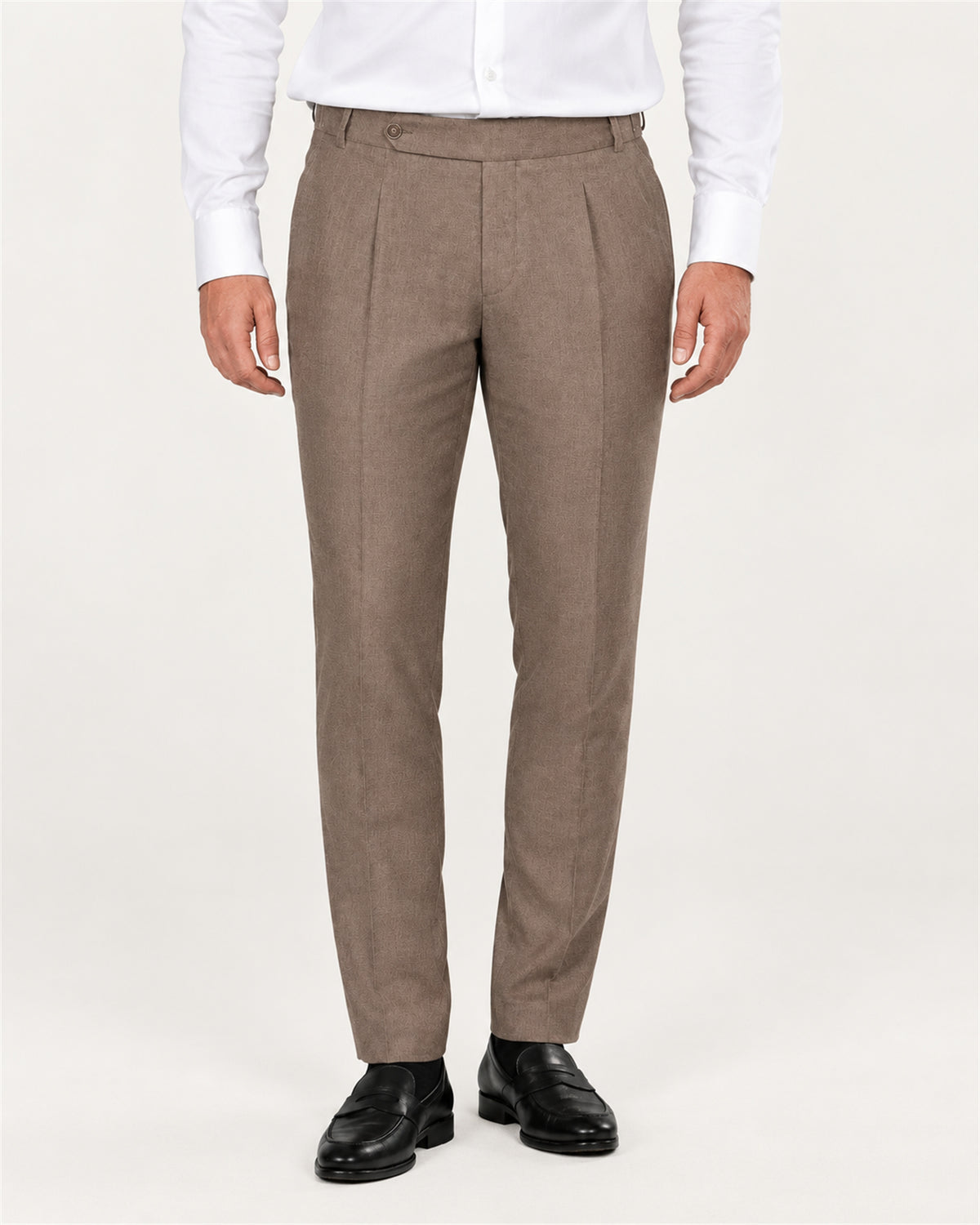 Brown slim-fit linen trousers