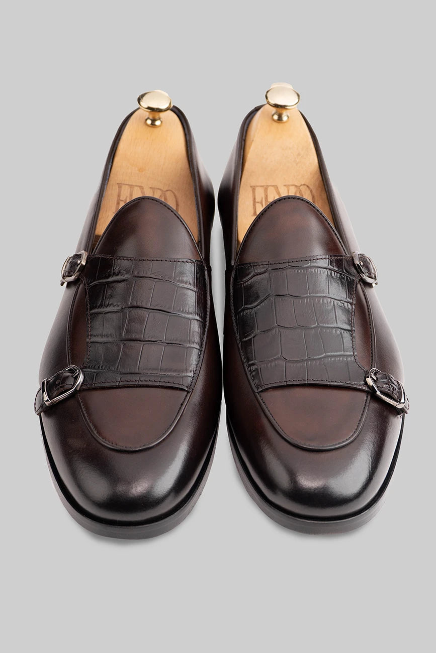 Brauner Double-Monk-Strap-Schuh aus Kalbsleder