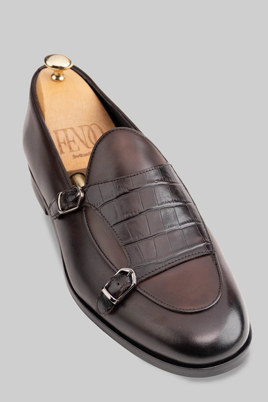 Brauner Double-Monk-Strap-Schuh aus Kalbsleder
