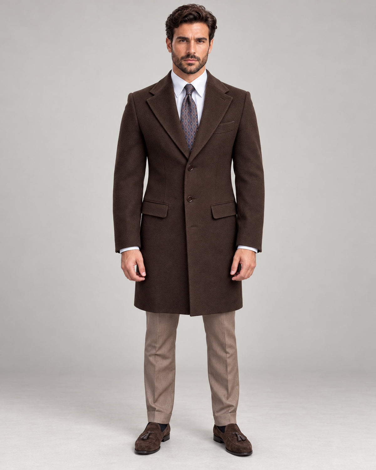 Brauner Herrenmantel aus Wolle – Made in Italy