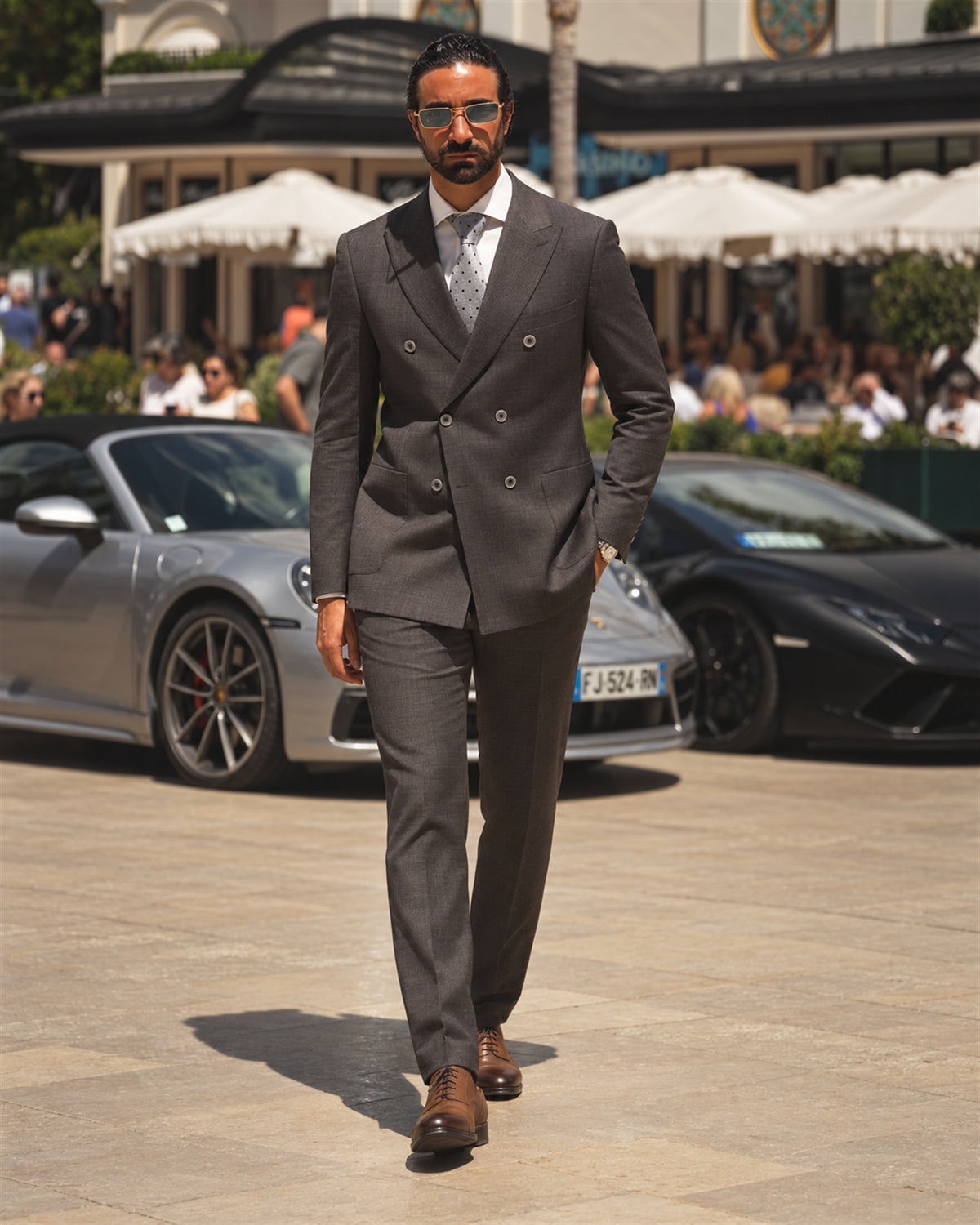 Brown Slim-Fit Double-Breasted Wool Suit