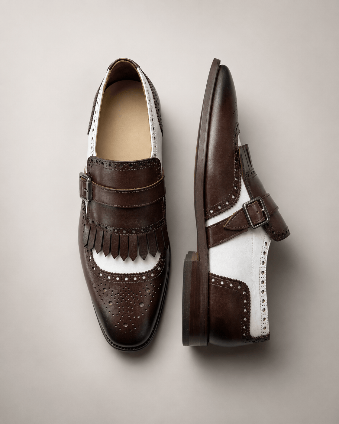 Brown Calfskin Kiltie Single Monk Strap Shoes