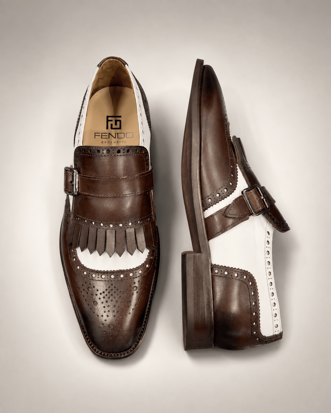 Brown Calfskin Kiltie Single Monk Strap Shoes